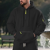 abordables sudaderas basicas hombre-Hombre Sudadera Sudadera con capucha y cremallera de un cuarto Sudadera con capucha de lana Negro Blanco Azul Marino Caqui Gris Claro Con Capucha Plano Bolsillo Cremallera de un cuarto Deporte Diario