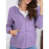 billiga Trenchcoats-Dam Trenchcoat Hoodiejacka Bekväm Andningsfunktion Dragkedja Ficka Ledigt Slät Semester Gata Dagliga kläder Utekväll Dragkedja Normal Luvtröja Normal Långärmad Ytterkläder Svart Gul Vin Vår Höst