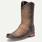 billiga Cowboy &amp; Western Boots-bruna westerncowboystövlar i konstläder för män – vintage pull-on-ridmodell för lantbruksarbete, countryfestivaler och westerntemafester