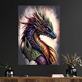 economico Stampe animali-Poster artistico su tela con drago colorato, senza cornice, decorazione moderna per pareti di soggiorno e camera da letto