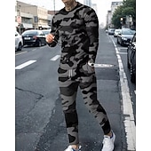 economico Tute basic-Per uomo Maglia Tuta da Ginnastica Tuta da Allenamento Verde Grigio Girocollo Mimetico 2 Pezzi Sport &amp; Outdoor Quotidiano Ferie Poliestere Streetwear Essenziale Casual Primavera Autunno Abbigliamento