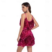 preiswerte Kleider-Retro Vintage Goldene Zwanziger 1920er Mini Flapper Kleid Der große Gatsby Flapper-Mädchen Pailletten Fransen V Ausschnitt Damen Weihnachten Halloween Karneval Hochzeit Abendgesellschaft Maskerade