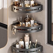 economico Gadget bagno-Mensola triangolare per bagno in ABS grigio canna di fucile, senza foratura, portaoggetti angolare per doccia, supporto da parete per WC, lavandino, mobiletto per lavabo, organizer per bagno