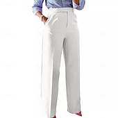 economico gamba larga e vita alta-Per donna Gamba larga Pantaloni Eleganti Pantaloni Moda Lunghezza intera Naturale Semplice Tasche Laterali Comodo Traspirabilità Ufficio / Carriera Affari Nero Bianco Giallo Rosa Primavera Autunno