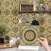 economico Adesivi murali-24 adesivi per piastrelle in stile marocchino, decalcomanie murali in PVC con pellicola di cristallo ispessita, impermeabili &amp;Decorazione murale in piastrelle retrò, antiolio e rimovibili, per bagno,