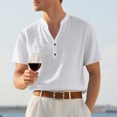 economico Vacanza-Per uomo Camicia Camicia di lino Camicia popover Camicia casual Camicia di cotone Semplice Vacanza Streetwear Nero Bianco Cachi Azzurro Manica Corta Colletto alla coreana Estate Abbigliamento