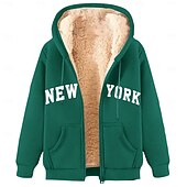 baratos Moletom com capuz de lã-Homens Full Zip Hoodie Moletom com zíper Casaco de lã Moletom de lã Adamascado Preto Vinho Vermelho Azul Com Capuz Tecido Letra Estampas Abstratas Zíper Bolsos Desportos e Ar livre Casual Diário