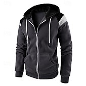 economico felpe con cappuccio da uomo di base-Per uomo Felpa con cappuccio Felpa con cappuccio a zip intera Nero Rosso Blu marino Cachi Grigio scuro Con Cappuccio Blocco di colori Patchwork Tasca Coulisse Sport &amp; Outdoor Quotidiano Ferie
