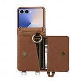 economico Cover Samsung-telefono Custodia Per Samsung Galaxy Z Flip 7 Z Flip 6 Z Flip 5 Z Flip 4 Copertura Posteriore con Cordino Cavalletto Slot per Carte Retrò TPU Pelle PU