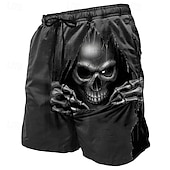 お買い得  レトロビンテージ &amp; 倫理-男性用 スカル 死 スイムトランク スイムショーツ ボードショーツ ミディアムウエスト ダークパンクゴシック 祝日 ストリートウェア サイドポケット メッシュライニング 伸縮性のあるドローストリングウエスト デザイナー 衣類