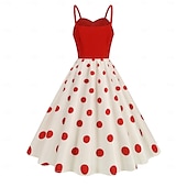 abordables Robes-Rétro Vintage Années 1950 Rockabilly Midi Robe trapèze Robe Évasée Coupe ajustée et évasée À pois Femmes Halloween Carnaval Vacances Décontracté Quotidien Soirée à thème rétro Adultes Robe Printemps