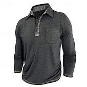preiswerte Klassisches Poloshirt für Herren-Herren Golfshirt Golf Poloshirts Arbeit Lässig Revers Langarm Basic Modern Farbblock Patchwork Knöpfe Frühling Herbst Normale Passform Aprikose Marineblau Blau Grün Hellgrau Dunkelgray Golfshirt