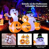 billige Halloween-Costway 6 fot lang oppblåsbar halloween-dekorasjon med 4 gresskar &amp;spøkelser med innebygde LED-lys