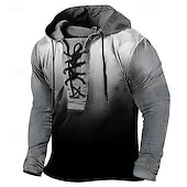 cheap Vintage T shirts-Men&#039;s T Shirt Tee Tee Top Long Sleeve Shirt Long Sleeve Hooded Spring Fall Gradient Fashion Designer Basic Lace up Vacation Street Going out Pink Blue Brown Top Tee for Men