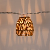 economico Strisce LED-Lanterna in rattan intrecciata a mano con 10 lampadine a LED, luci decorative con spina per interni ed esterni, balcone, patio, giardino, matrimonio, camera da letto