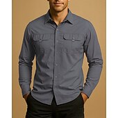economico Cime-Per uomo camicia cargo Camicia da escursionismo Camicia militare Manica Lunga Collo ripiegato Maglietta Top Esterno Asciugatura Rapida Leggero Traspirante Cotone Nero Verde militare Cachi Caccia