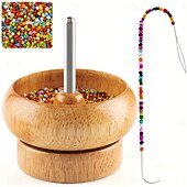 abordables Bricolage-Spinner à perles en bois sans effort pour la fabrication de bijoux DIY Spinner à bracelets en bois fabriqué à la main avec aiguille à perles en métal parfait pour créer des graines colorées &amp;bracelets