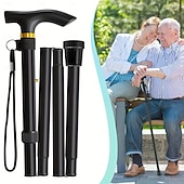 billiga Campingutrustning-justerbar höjd vandringsstav 1-pack hopfällbar käpp lätt aluminiumlegering kombinationslås resevandringshjälpmedel för män kvinnor äldre - bärbar&amp;amp;hopfällbar (svart)