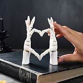 cheap Halloween Hanging &amp; Tabletop Decorations-Halloween Resin Skeleton Heart Hands Decor, Skull Head with Skeleton Hands Forming Heart Shape, Spooky Tabletop Decoration for Halloween Party and Home Holiday Display