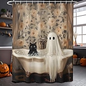 levne Halloween koupel-Halloweenský sprchový závěs s háčky, polyesterový, pratelný, voděodolný, vzorovaný, koupelnová vana, dekorace