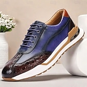 cheap Premium Leather Sneakers-Men&#039;s Premium Cowhide Leather Sneakers with Crocodile Texture and Lace-Up Design – Casual Athletic Shoes for Everyday Wear