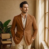 abordables Vêtements d&#039;extérieur élites pour hommes-Hommes Blazer 100% lin Veste blazer Blazer en lin Formel Mariage Noël Élégant ancien Été Printemps 100% Lin Couleur Unie Avec Poches Boutonnage simple deux boutons veste Noir Blanche Orange Vert