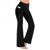billige Yoga bukser og blomstrere-Dame Flared bukser Fleece yogaleggings Midjekontroll Høy Midje Treningsstudio Dans Treningsklær Bunner Helfarge Svart sport Sportsklær Tett passform