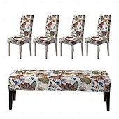 preiswerte Sofabezug-Bedruckte Stuhlhussen und Bankhussen-Sets für Esszimmerstühle, bestehend aus 5 Stück, 4 Stuhlhussen und 1 Bankhusse