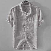 billiga Business Casual-Herr Skjorta Linneskjorta Casual skjorta Bomullskjorta Slät Semester Gata Vit Himmelsblå Kaki Mörkblå Kortärmad Nedvikt Sommar Kläder Button-Down