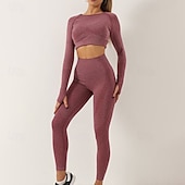 baratos Conjuntos e Macacões-Mulheres Macacão de ioga com franzido Moletom de ioga Trajes de lazer Outono Côr Sólida Conjuntos Cinzento Escuro Preto Treino de Ginástica Cintura Alta Esticar Respirável Manga Longa Esporte Roupas