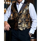 preiswerte Men&#039;s Vest-Herren Weste Gilet Urlaub Party Geschäft Mode Lässig Sommer Frühling Knöpfe Polyester Bequem Vergoldung Einreihig Ein-Knopf Revers Normale Passform Gold Weste