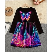 cheap 3D Butterfly Dress-Girls&#039; 3D Butterfly Dress Long Sleeve Summer Spring Vacation Daily Holiday Princess Beautiful Sweet Kids 4-12 Years Casual Dress A Line Dress Knee-length Regular Fit