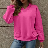 abordables Sweatshirts et Hoodies Texturés-Femmes Pull Uni Streetwear Occasionnel Confortable manche longue Col en V Hauts Réguliers Rue Fête Sortir Rose Claire Vin Gris Automne