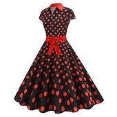 levne Šaty-Retro 50. léta Rockabilly Polední Houpací šaty Flare šaty Košilové šaty Přizpůsobení a odlesky Puntíky Maškarní kostým Dámské předvečer Všech svatých Karneval Dovolená Běžné / Denní Retro tematick