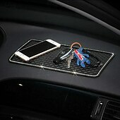 お買い得  車両サービス-車用ラインストーン滑り止めマット、キラキラ光る羽根模様のダッシュボード電話パッド、携帯電話や小物用の滑り止め車内装飾マット