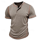 halpa Rento Henley T-paita-Miesten Henley-paita Puuvillainen paita T-paidat Lyhythihainen Yhtenäinen väri Tavallinen Solid Color Muoti Suunnittelija Vapaa-aika Väripaletti Napit Henley ulko- Kausaliteetti Päivittäin Kesä