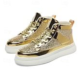 abordables Botines-Hombre Botas Zapatos de Paseo Casual Cuero PU Cómodo Antideslizante Transpirable Botines / Hasta el Tobillo Cordones Plateado Dorado Verano Primavera