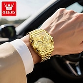 abordables Montres à quartz-OLEVS Hommes Montre à quartz Luxe Grand cadran Affaires Montre-bracelet Lumineux Calendrier IMPERMÉABLE Bracelet en acier inoxydable Suivre