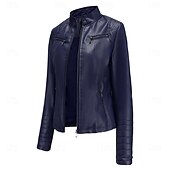 voordelige Imitatieleren jassen-Dames Jas van imitatieleer Comfortabel Zak Volledige ritssluiting Modieus Street Style Effen Buiten Casual / Dagelijks Normaal Opstaand Normale pasvorm Lange mouw bovenkleding Zwart Rood Kameel Lente
