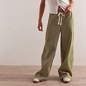 billiga breda ben och hög midja-dam bomullsblandad denim culottes vida ben semester vintage snygg full längd medelhög midja randig lapptäcke randig bekväm oelastisk utomhus semester hem marinblå jordgul svart armégrön