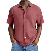 economico camicia da uomo con bottoni-Per uomo Camicia Camicia a nido d&#039;ape Camicia Estiva Camicia casual Camicia da Spiaggia Camicia con Bottoni Nero Bianco Verde chiaro Rosa Blu reale Manica Corta Semplice Bavero Vacanza Camicia