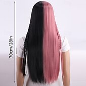 economico Parrucche da festa-parrucca lunga e liscia rosa e nera per donna – cuffia per testa intera, parrucca da modella realistica, perfetta per cosplay di Halloween, moda e uso quotidiano