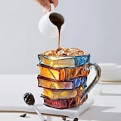 preiswerte Becher &amp; Tassen-bemalte Buchtasse 300ml/10oz Gitarren-Kaffeetasse Buch-Kaffeetasse einzigartige bunte Glasbücher Stapel-Kaffeetasse Sammlung Geschenk