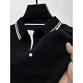  Herren Waffel-Poloshirts Polohemd aus Eisseide-Seersucker Lässig Arbeit Revers Kurzarm Basic Modern Texture Jacquard Knöpfe Sommer Normale Passform Weiß Waffel-Poloshirts
