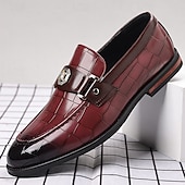 abordables Semi-formel-Mocassins en similicuir bordeaux pour homme, effet crocodile, avec boucle décorative en métal, pour hommes d&#039;affaires, événements formels et banquets