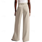 cheap Wide Leg &amp; High Waisted-Women's Wide Leg Slacks Streetwear Casual Full Length Natural Plain Elastic Waist Comfy Street Holiday Daily Wear Ash Dark-Gray Dark red Apricot Fall Regular Fit