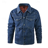 abordables Vestes Cargo-Homme Veste Légère Veste Décontractée Veste en Jean Vacances Quotidien Avec Poches Automne Hiver Uni Mode Classique Revers Régulier Noir Marron Vert Bleu de minuit Bleu clair Veste