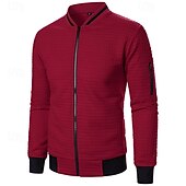 baratos Jaquetas Casuais-Homens jaqueta leve Jaqueta casual Jaqueta do time do colégio Férias Diário Bolsos Emenda Primavera Outono Bloco de cor Moda Clássico Colarinho Chinês Padrão Tecido Waffle Preto Branco Vinho Azul