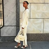 preiswerte Blusenanzüge für Damen-Damen Elegant Urlaub Vintage Hosen-Sets Langarm Rundhals Einfach Formell Aprikose Sommer Normale Passform