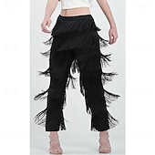 abordables Pantalones-Pantalón de baile latino con borlas de 7 niveles BH1985 para mujer, pantalón de práctica profesional con flecos negros para adultos.